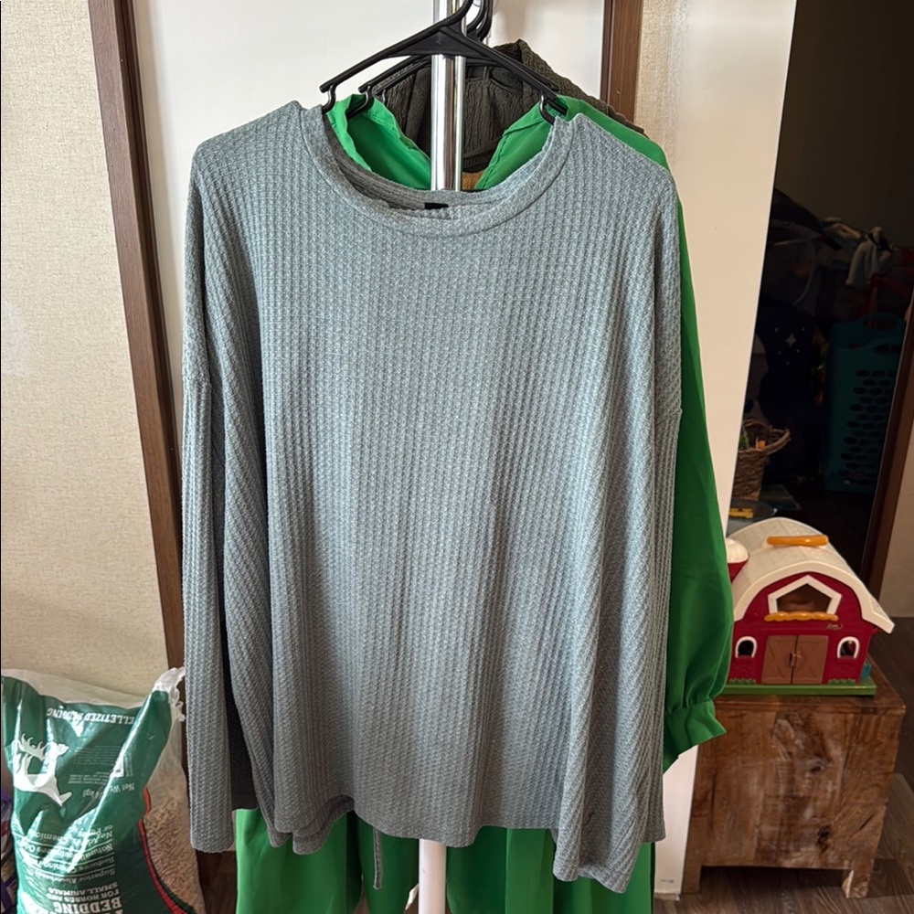 Green waffle knit set